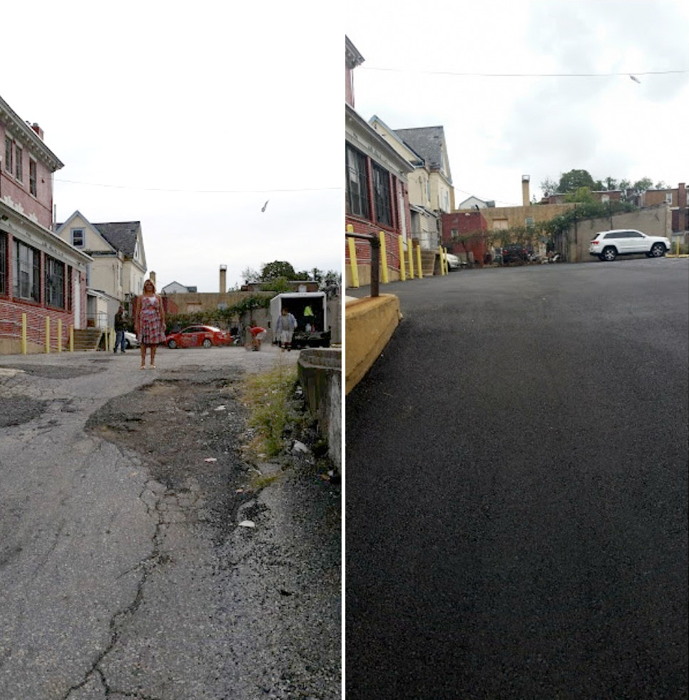 Before and after: New install of asphalt parking lot